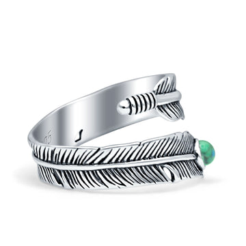 Adjustable Feather Thumb Ring Boho Fashion Simulated Turquoise 925 Sterling Silver